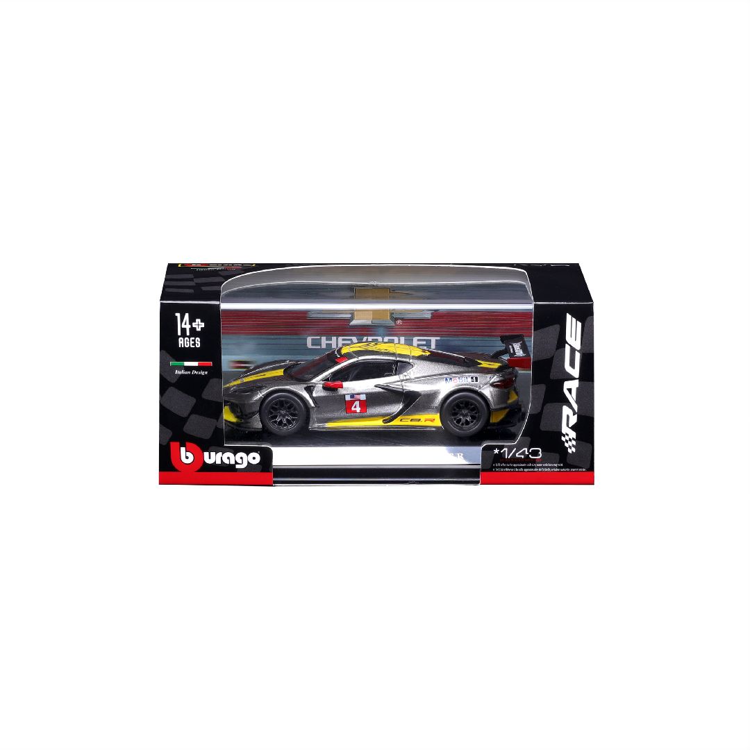 Bburago 1/43 Race 2020 Chevrolet Corvette C8R - Yellow/Grey