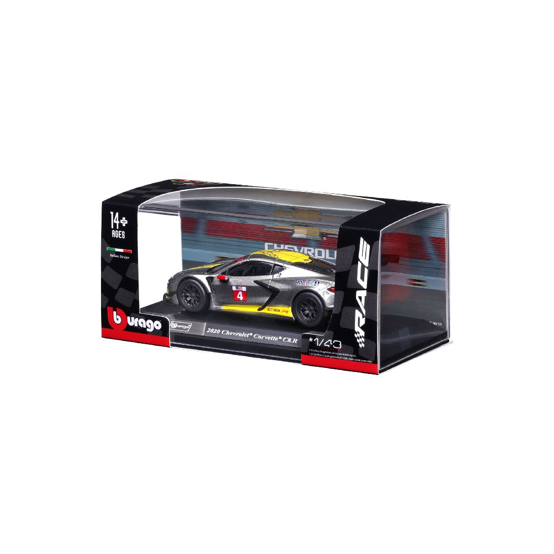 Bburago 1/43 Race 2020 Chevrolet Corvette C8R - Yellow/Grey