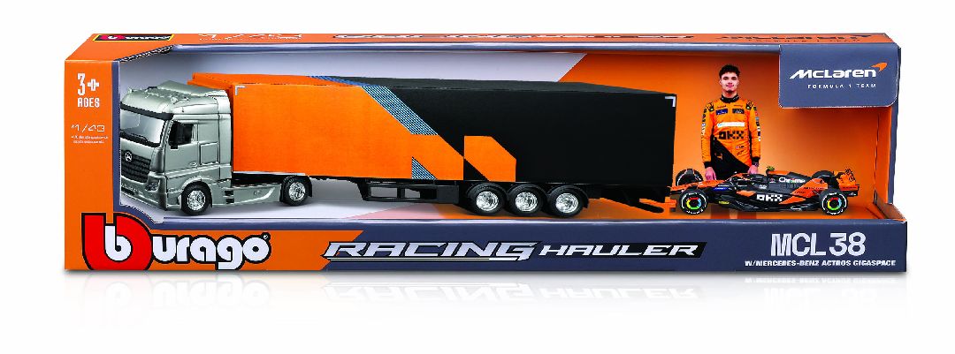 Bburago 1/43 F1 McLaren Semi Truck w/ MCL38 (2024) - Norris #4