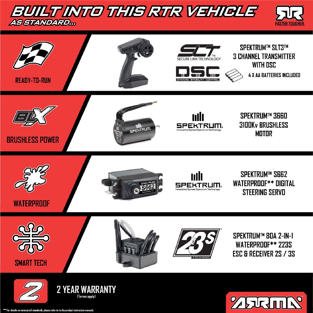 DBOX - Arrma 1/10 VORTEKS BLX 4x4 Stadium Truck RTR - Red