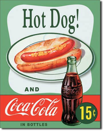 Hot Dog and Coca-Cola in Bottles - Rectangular Tin Sign