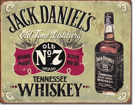 Jack Daniels Old Time Distillery, Hand Made, Sour Mash, Tennessee Whiskey - Rectangular Tin Sign