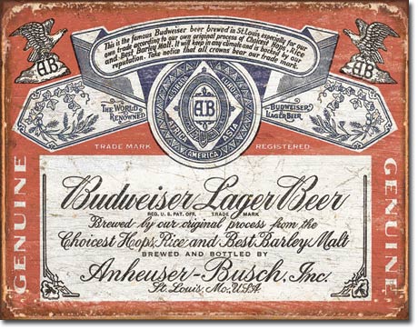 Budweiser Lager Beer Weathered - Rectangular Tin Sign