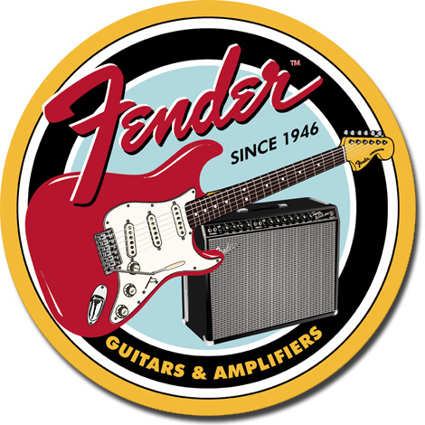 Fender Guitars & Amplifiers - Round Tin Sign