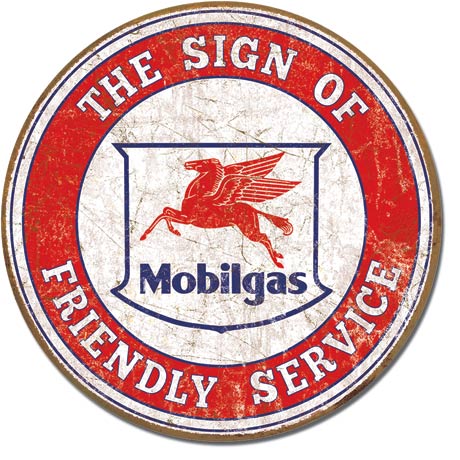 Mobilgas, The Sign of Friendly Service - Round Tin Sign