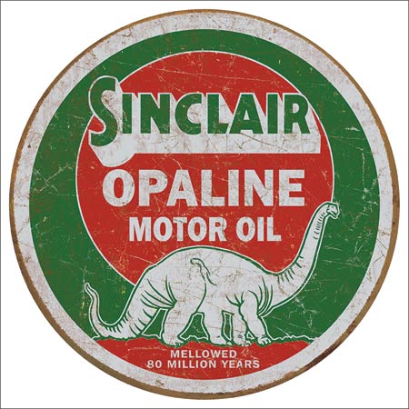 Sinclair Opaline Motor Oil, Mellowed 80 Million Years - Round Tin Sign