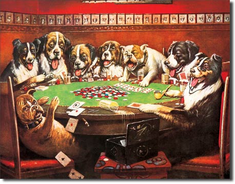 8 Drunken Dogs Playing Cards - Rectangular Tin Sign