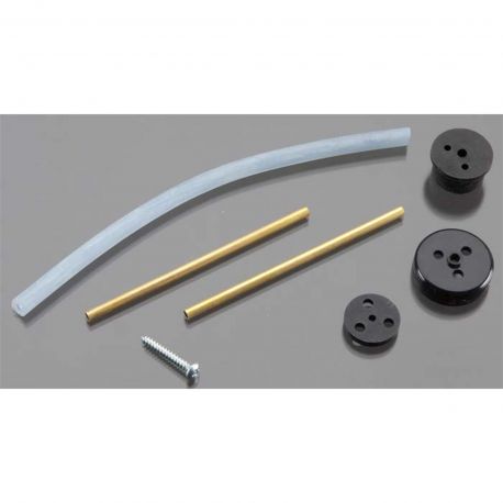 Du-Bro fuel tank rebuild kit. Includes Cap, backing plate and screw, stopper, brass tubing and pick-up tubing.