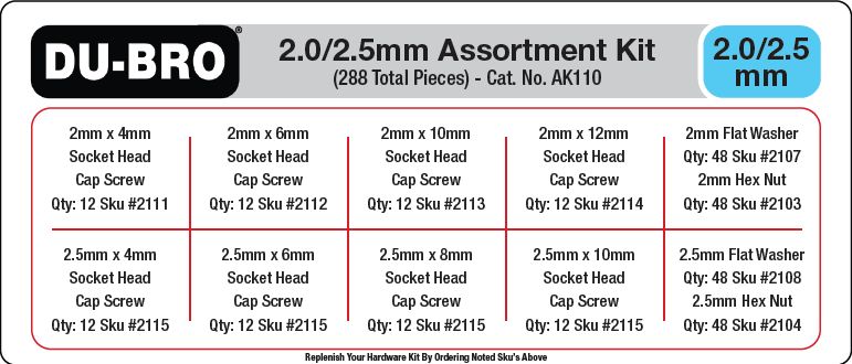 Du-Bro 2.0 / 2.5mm Hardware Assortment Kit (288 pcs set)