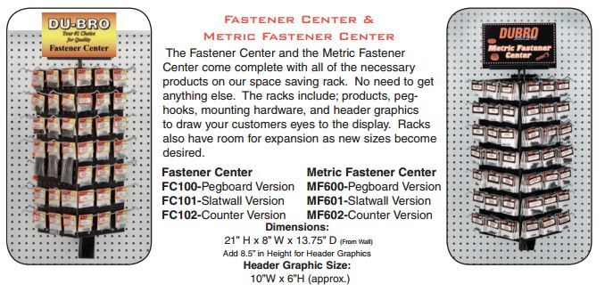 Du-Bro Metric Fastener Center w/o Merchandise (Pegboard) - Click Image to Close