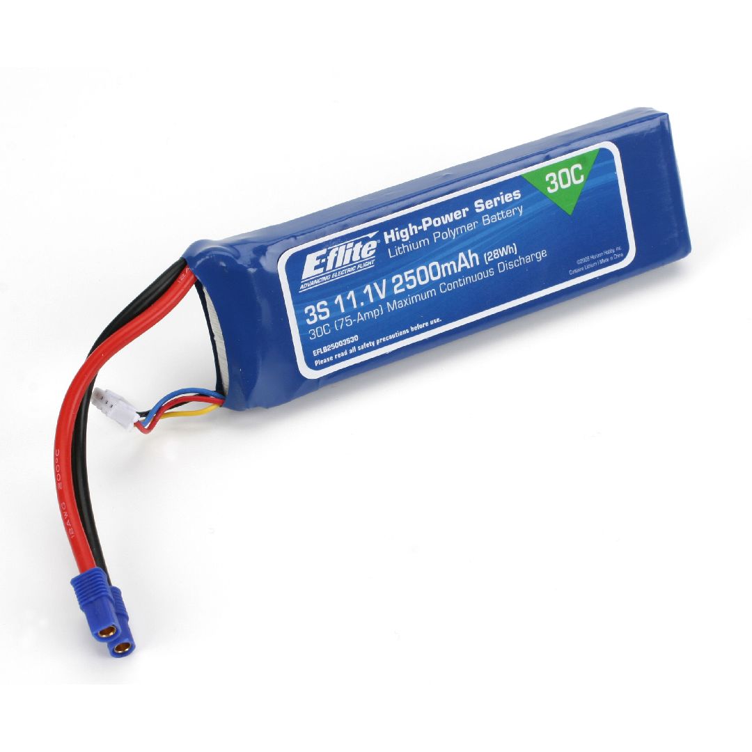 E-Flite 2500mAh 3S 11.1V 30C LiPo, 12AWG EC3