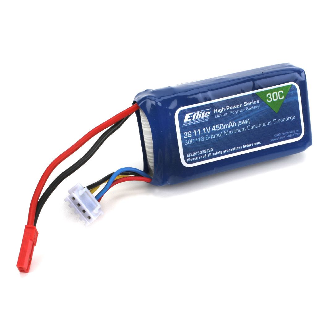 E-Flite 450mAh 3S 11.1V 30C LiPo, 18AWG JST