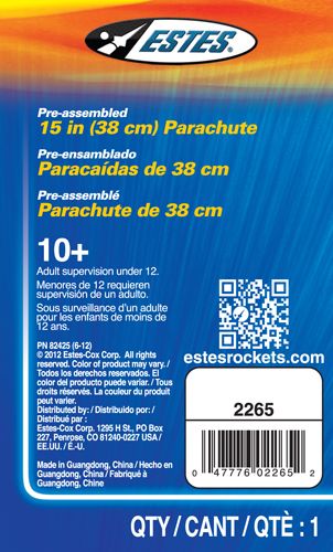 Estes Rockets 15" Parachute (English Only) - Click Image to Close