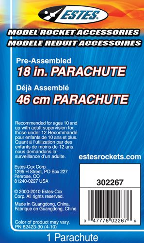 Estes Rockets 18" Parachute - Click Image to Close