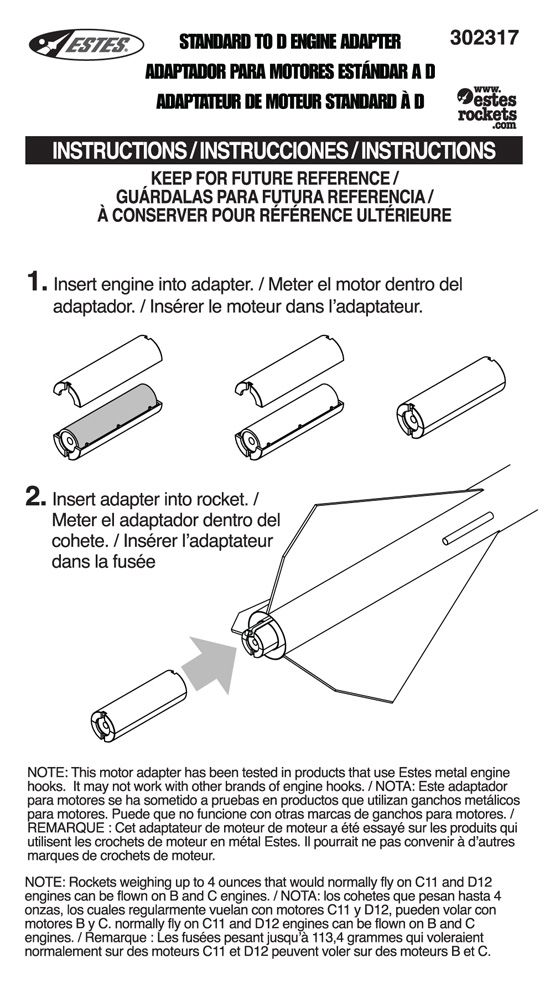 Estes Rockets Standard to D Engine Adapter (3 sets)