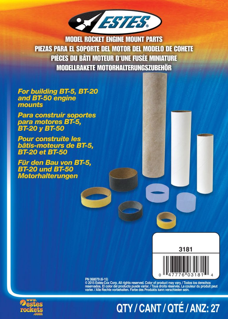 Estes Rockets BT5, BT20, BT50 Engine Mount Parts (27 pc)