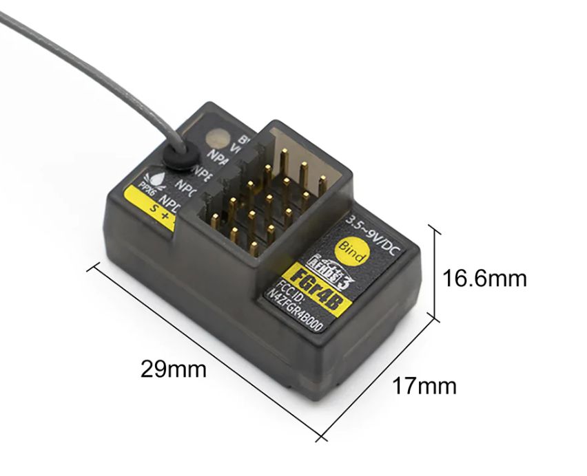 Flysky FGR4B 2.4Ghz 4 Channel Rec, Lay Down w/ External Antenna