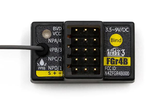 Flysky FGR4B 2.4Ghz 4 Channel Rec, Lay Down w/ External Antenna