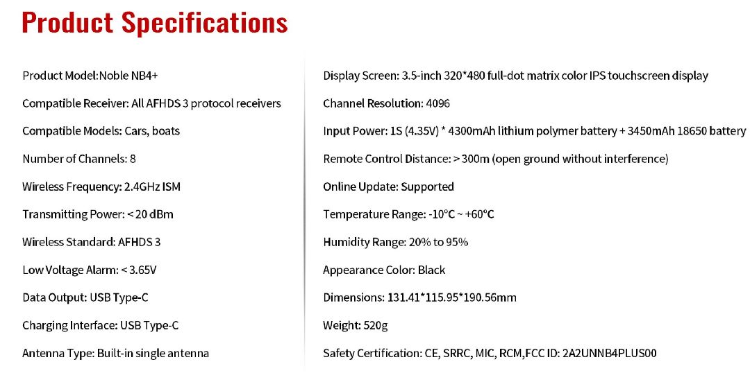 Flysky NB4+ Noble 2.4GHz (AFHDS3), 8Ch. Includes FGR4B x 1 - Click Image to Close