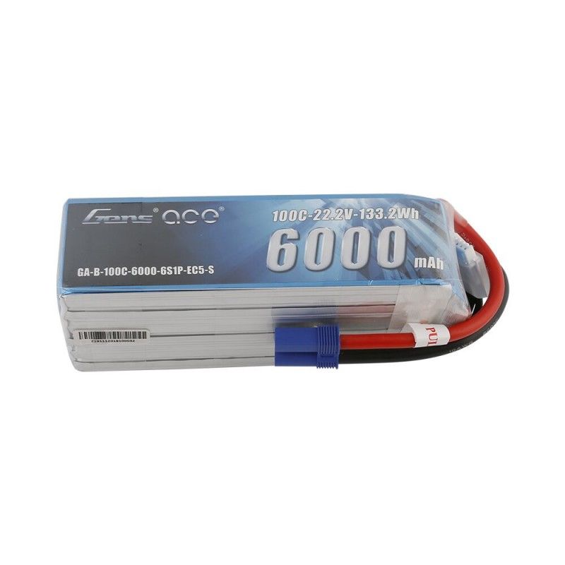 Gens Ace - 864 - 6000mAh 6S1P 22.2v 100C LiPo EC5 Plug Soft Case Short 150x46x57mm