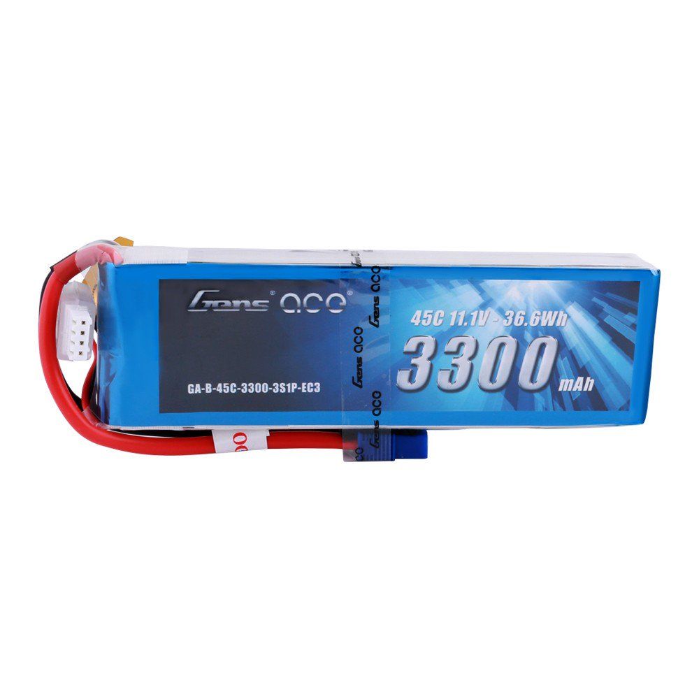 Gens Ace - 503 - 3300mAh 11.1V 45C 3S1P Lipo Battery Pack with EC3 Plug 136x42x22mm