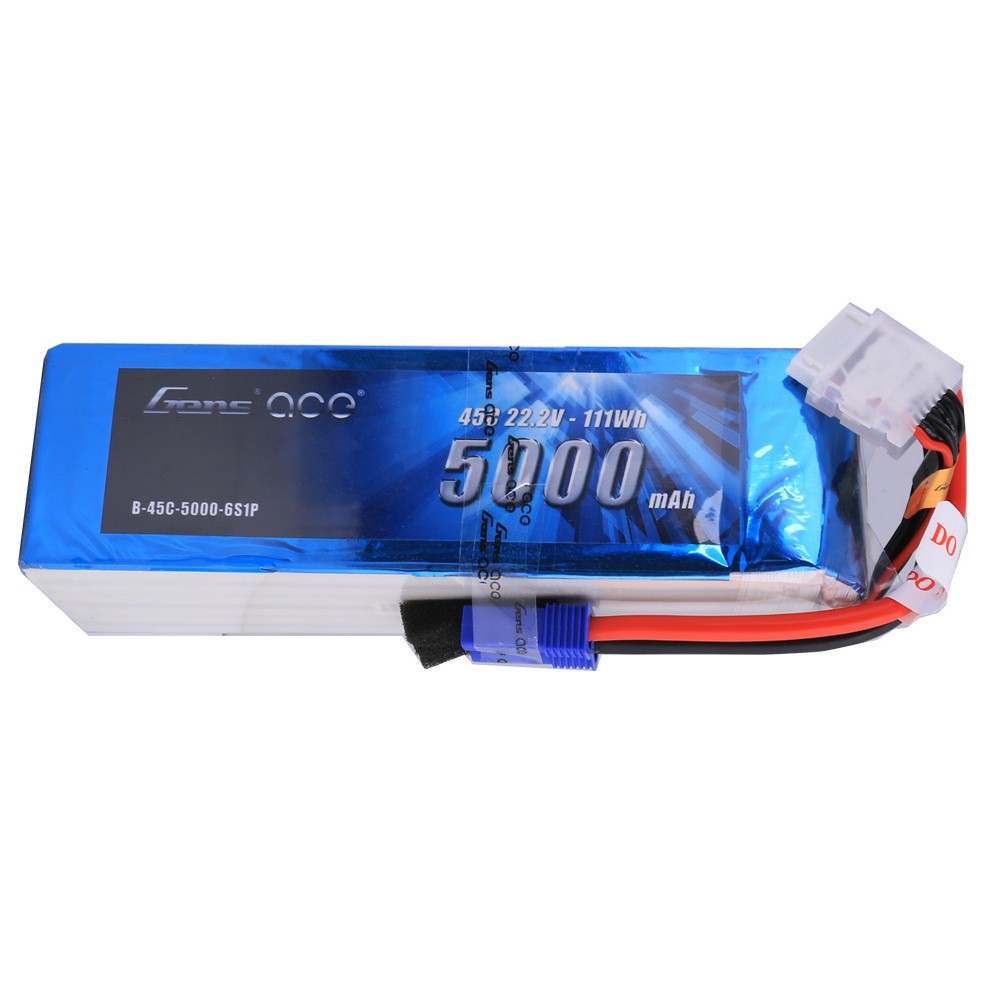 Gens Ace - 128 - 5000mAh 6S1P 22.2V 45C LiPo EC5 Plug Soft Case 154x46x44mm