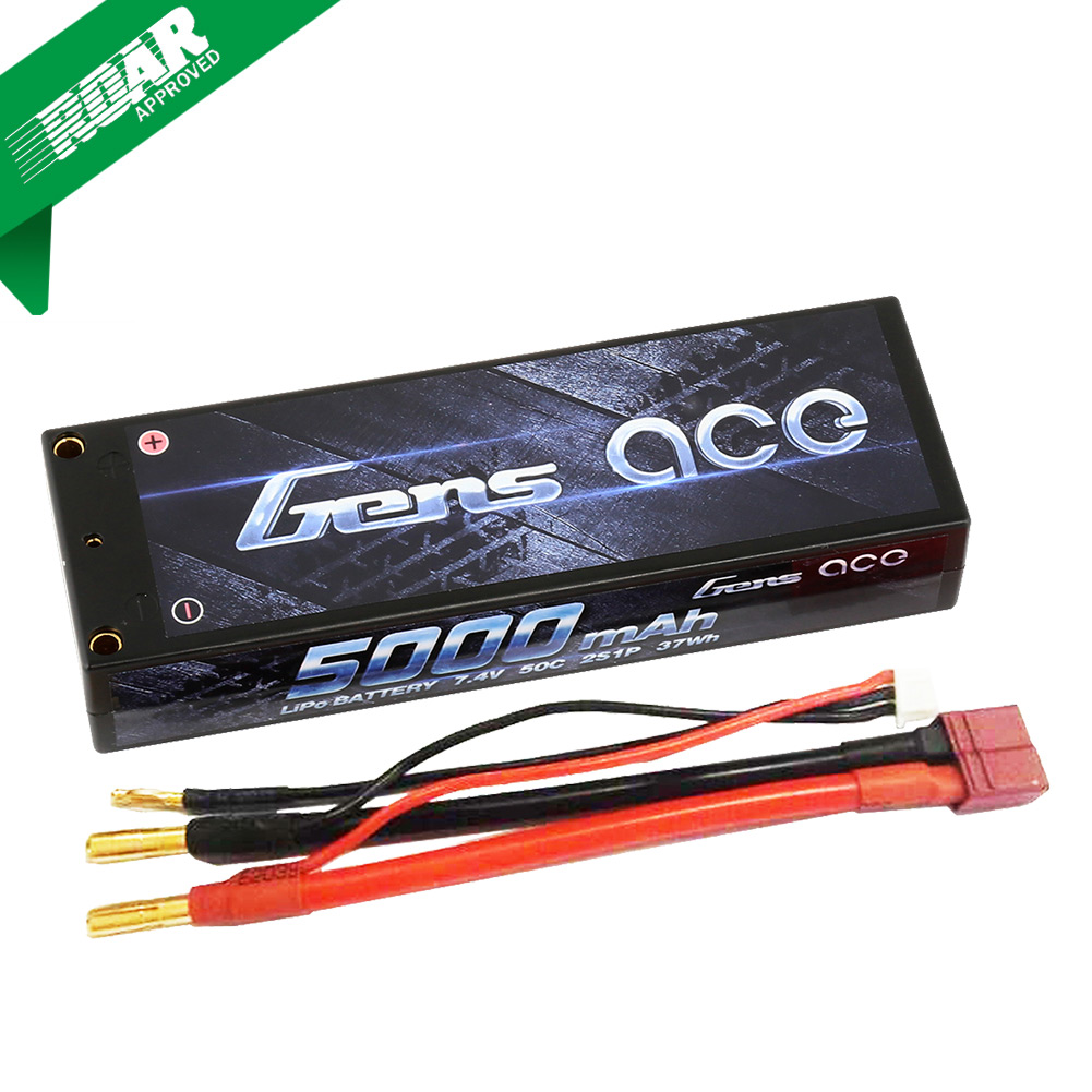 Gens Ace - 041 - 5000mAh 2S1P 7.4V 50C LiPo 4.0mm Bullets Hard Case 138x47x25mm