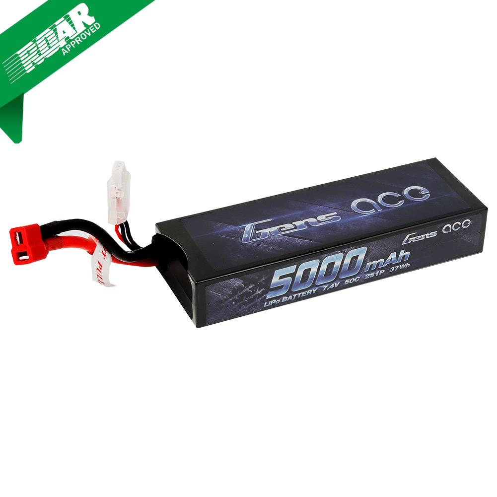 Gens Ace - 042 - 5000mAh 2S1P 7.4V 50C LiPo Deans Plug Hard Case 138.5x46.5x25.9mm