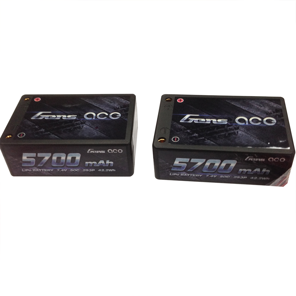 Gens Ace - 048 - 5700mAh 2S3P 7.4V 50C LiPo 4.0mm Bullets Hard Case Saddle Pack 70x47x25mm