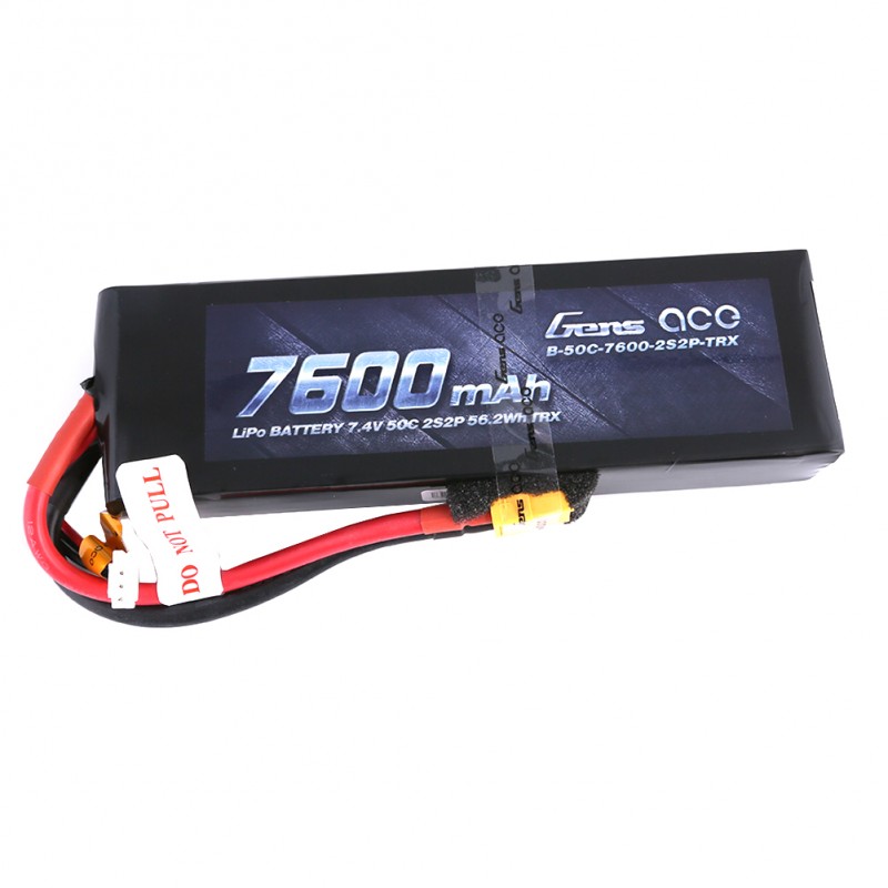 Gens Ace - 194 - 7600mAh 2S2P 7.4v 50C LiPo XT60 Plug Soft Case 153x47x29mm