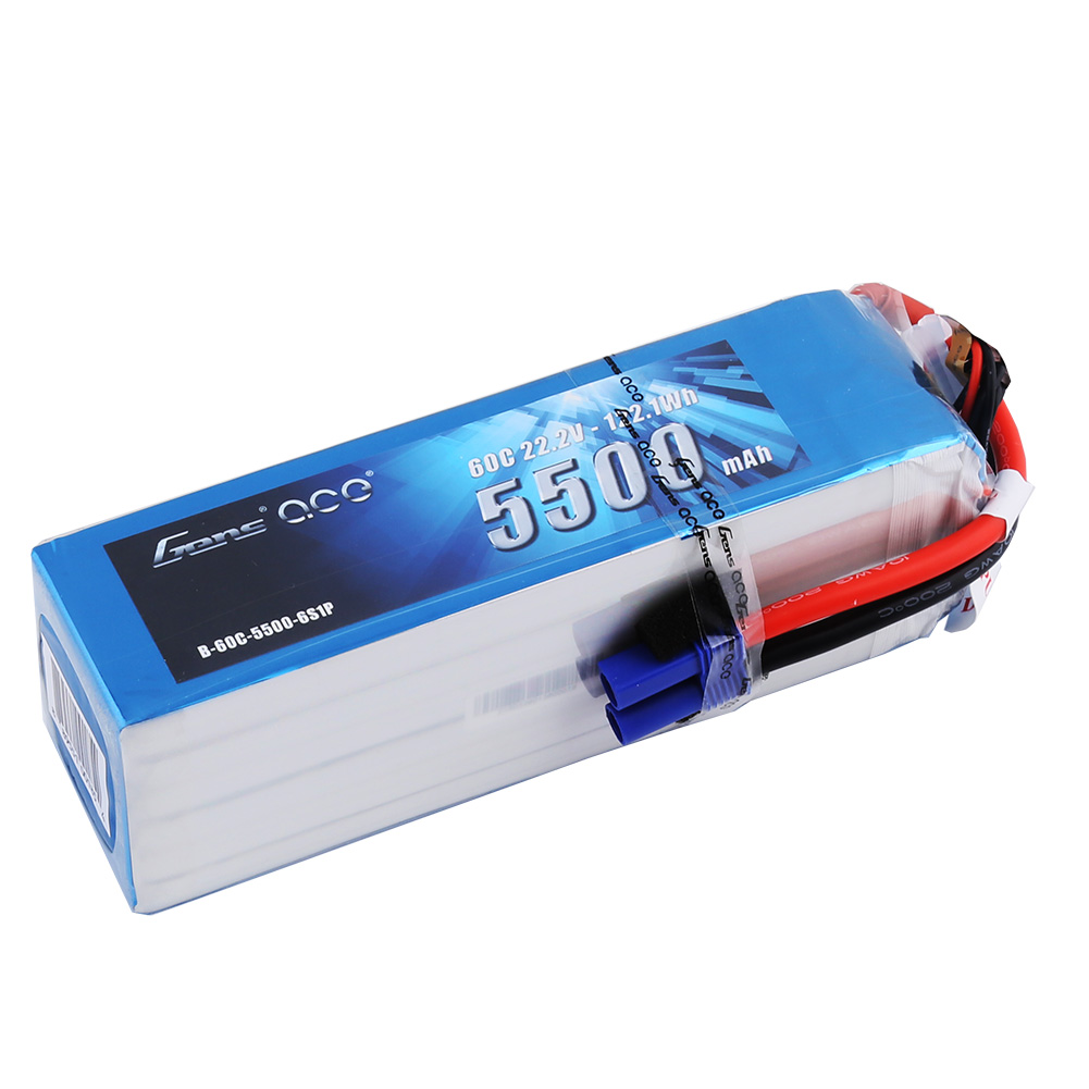 Gens Ace - 185 - 5500mAh 6S1P 22.2V 60C LiPo EC5 Plug Soft Case 162x45.5x55.3mm