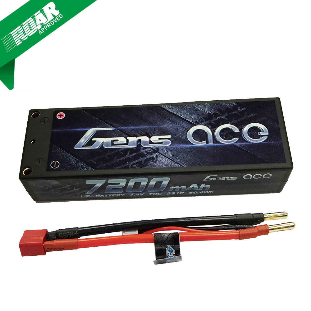 Gens Ace - 052 - 7200mAh 2S1P 7.4V 70C LiPo 4.0mm Bullets Hard Case 138x47x25mm