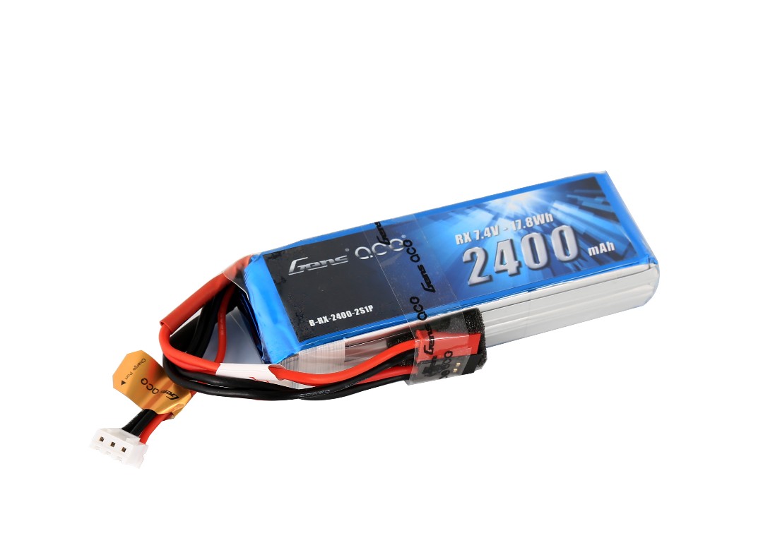 Gens Ace - 032 - 2400mAh 2S1P 7.4V Receiver LiPo JST Plug Soft Case 88x29x17mm