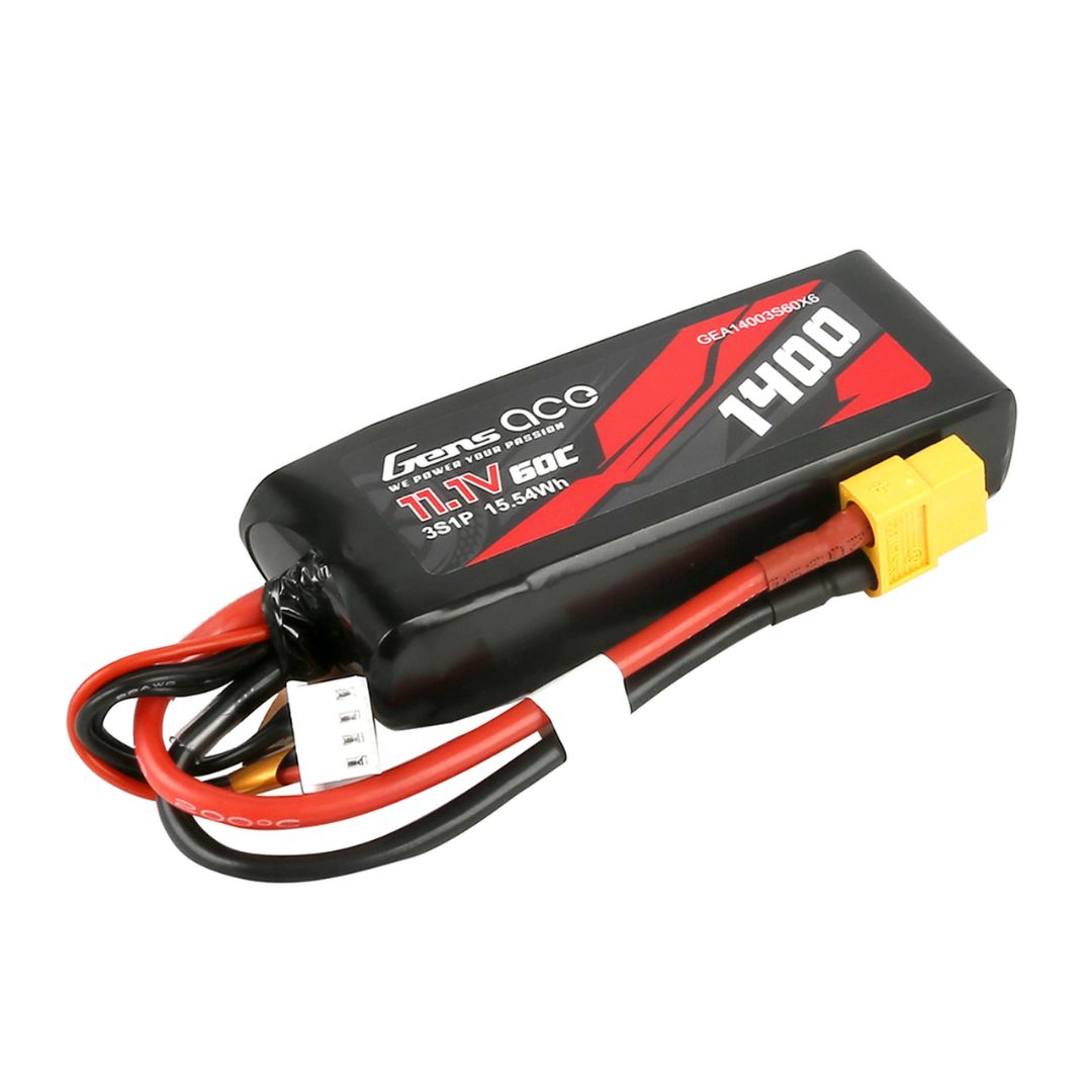 Gens Ace - 1102 - 1400mAh 3S1P 11.1v 60C LiPo XT60 Plug Soft Case 85x35x20mm