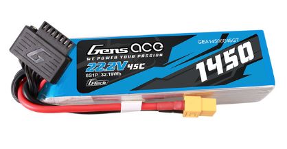 Gens Ace - 1717 - G-Tech 1450mAh 6S1P 22.2V 45C Lipo Battery Pack with XT60 Plug Soft Pack (118x35x26mm +/- Manufacturer's Specifications)