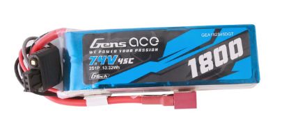 Gens Ace - 1718 - G-Tech 1800mAh 2S1P 7.4V 45C LiPo Battery Pack with Deans Plug Soft Pack (92x30x17.4mm +/- Manufacturer's Specifications)