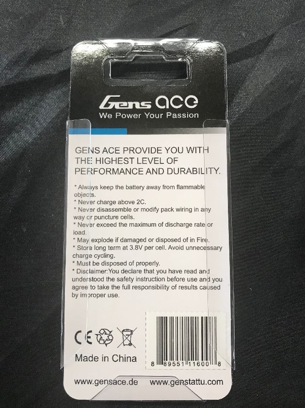 Gens Ace 200mAh 3.7V 45C 1S1P Lipo Battery - 2-pack