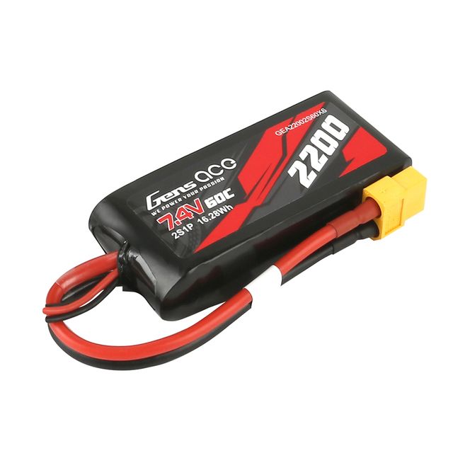 Gens Ace - 1103 - 2200mAh 2S1P 7.4V 60C LiPo XT60 Plug Soft Case 87x34x20mm