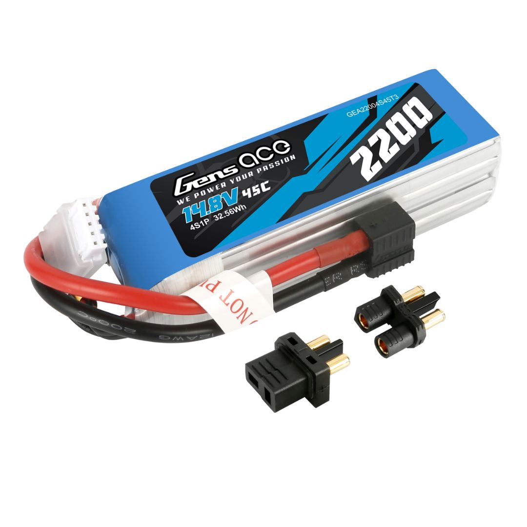 Gens Ace - 1147 - 2200mAh 14.8V 45C LiPo Battery - EC3 And Deans Adapter 106x34x30mm