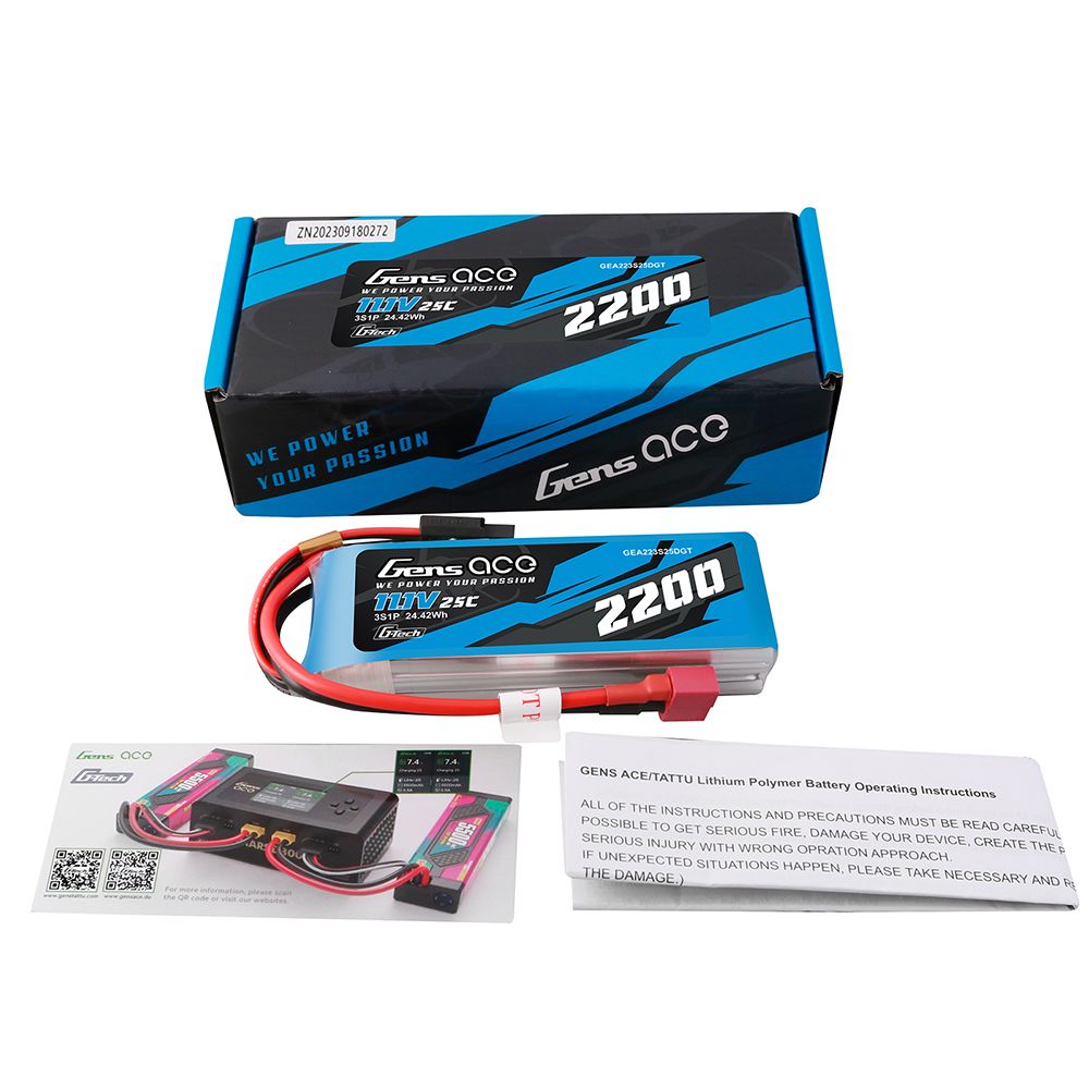 Gens Ace - 1875 - G-Tech 2200mAh 3S 11.1V 25C Lipo Battery Pack With Deans Plug