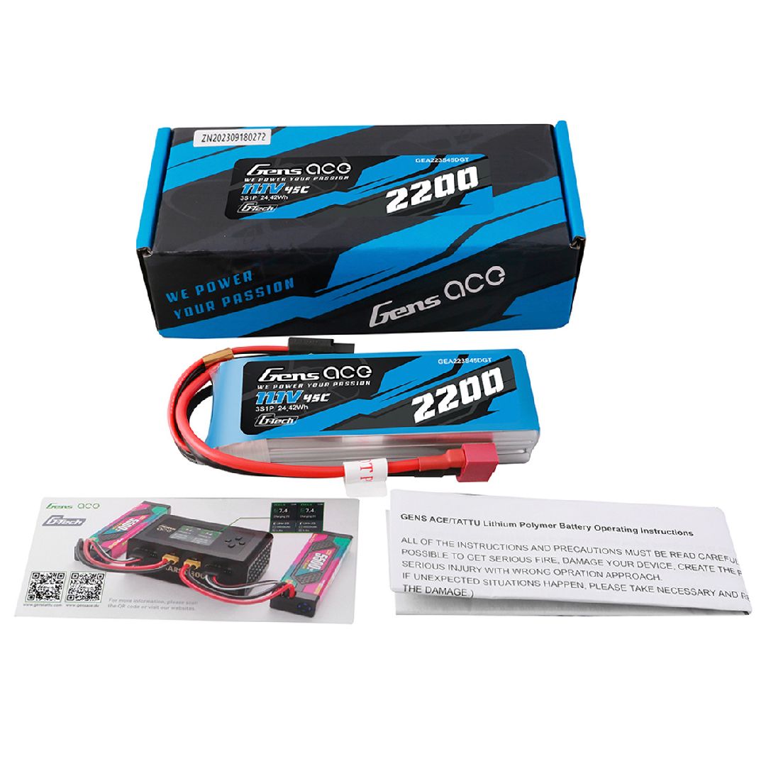 Gens Ace - 1876 - G-Tech 2200mAh 3S1P 11.1V 45C Lipo Battery Pack With Deans Plug