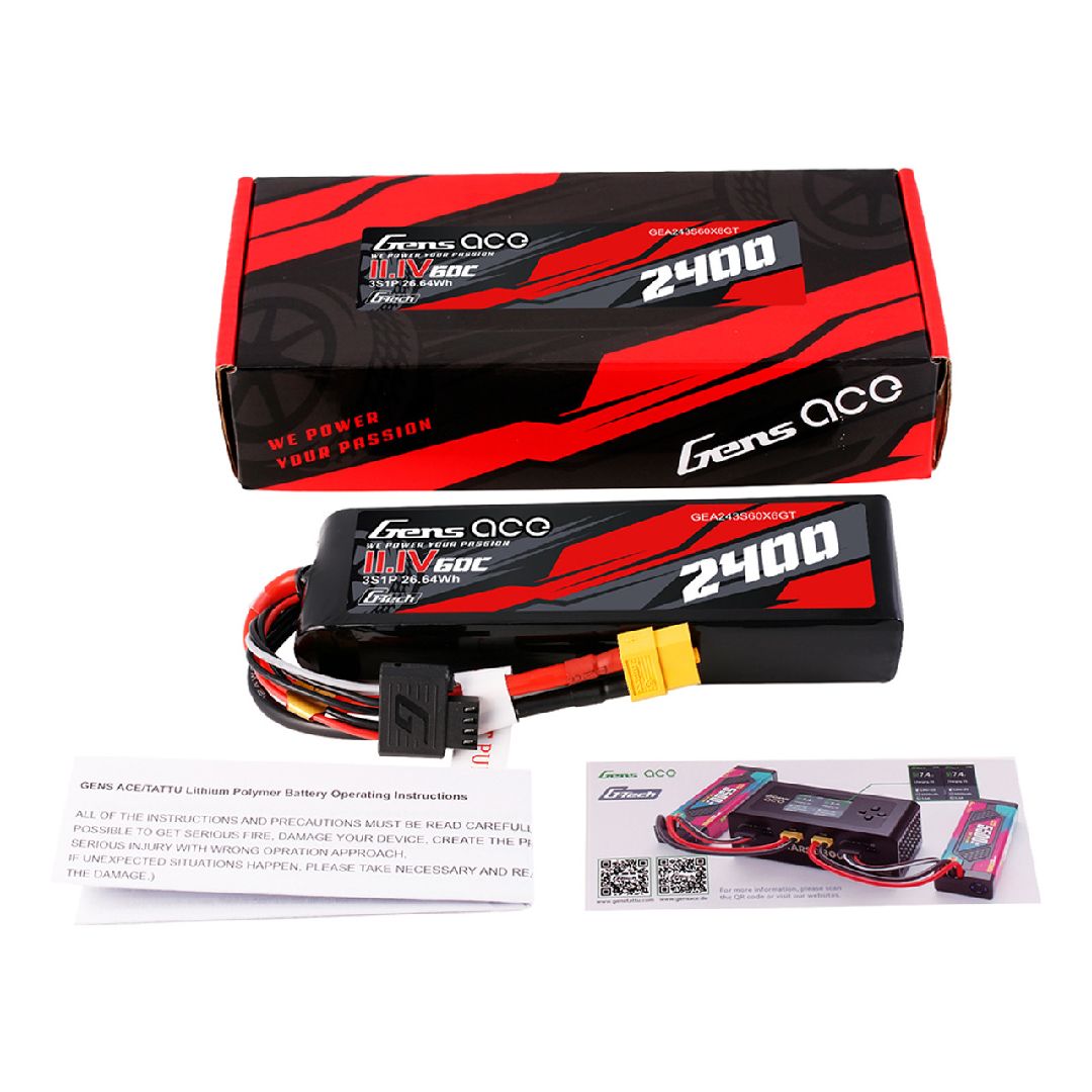 Gens Ace G-Tech 2400mAh 3S1P 11.1V 60C Lipo Pack w/ XT60