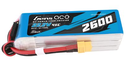 Gens Ace - 1727 - G-Tech 2600mAh 6S1P 22.2V 45C LiPo Battery Pack with XT60 Plug Soft Pack (123x37x39mm +/- Manufacturer's Specifications)