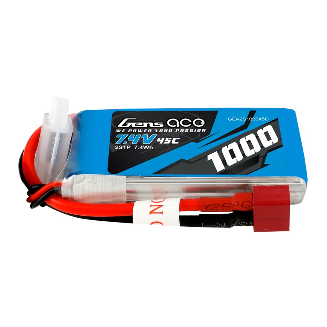 Gens Ace 1000mAh 2S 45C Lipo Battery Pack with Deans plug