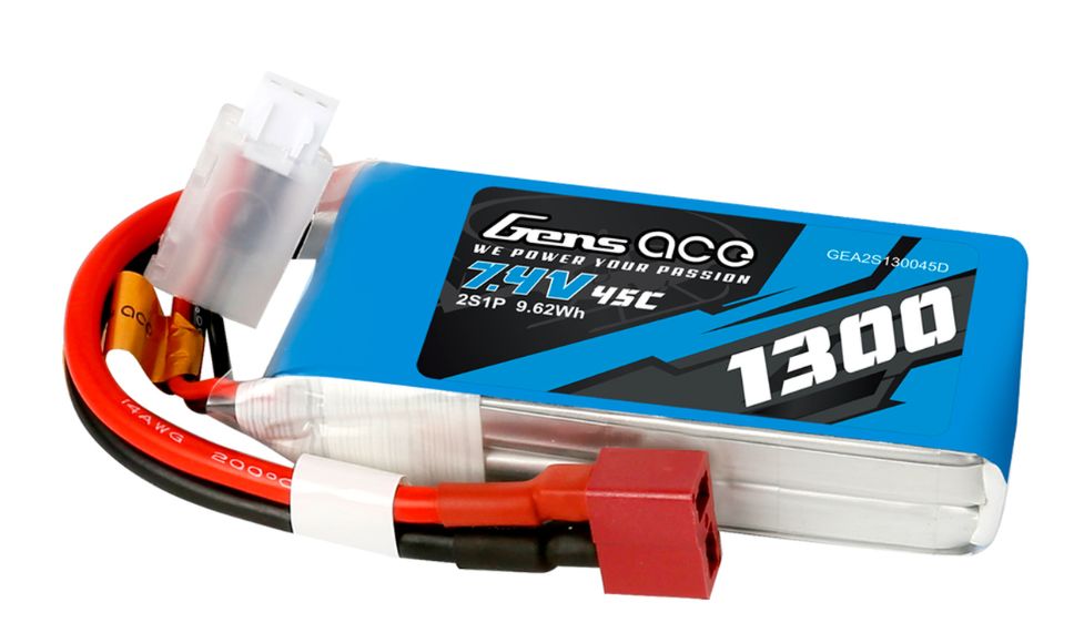 Gens Ace - 1119 - 1300mAh 2S1P 7.4V 45C LiPo Deans Plug Soft Case 72x35x17mm