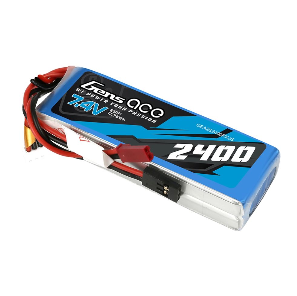 Gens Ace 2400mAh 2S1P 7.4V Receiver LiPo JST Plug Soft Case