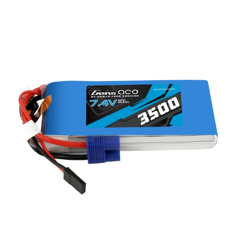 Gens Ace - 1115 - 3500mAh 2S1P 7.4V Receiver LiPo EC3 Plug Soft Case 97x45x16mm