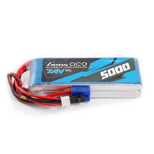 Gens Ace 5000mAh 2S 7.4V RX Lipo Battery with EC3 & JR Plug