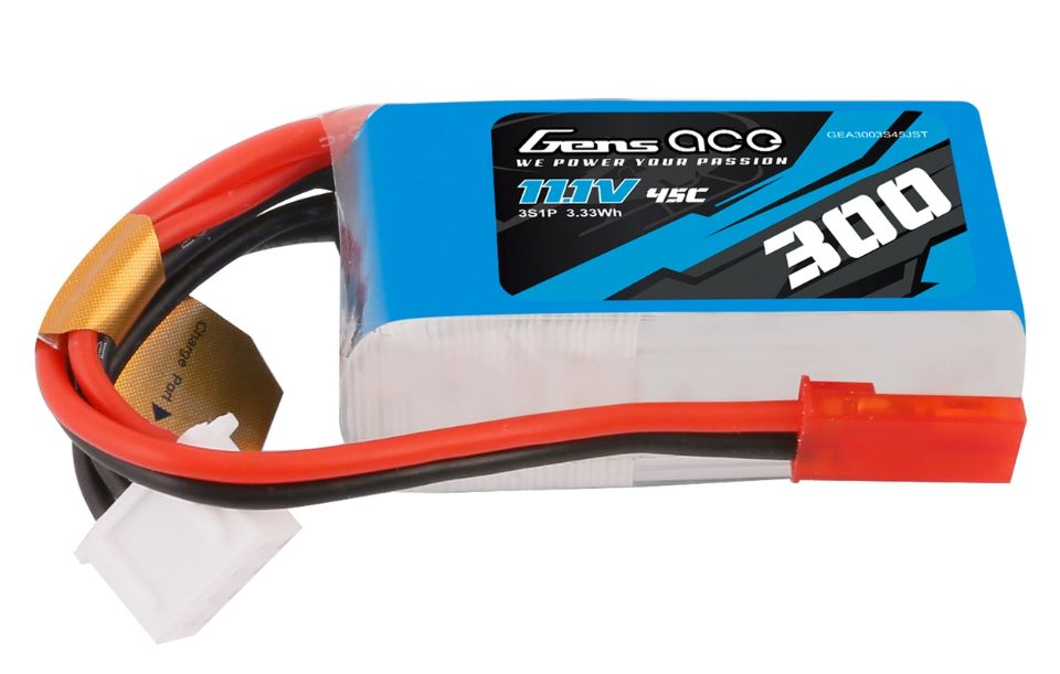 Gens Ace 300mAh 3S1P 11.1V 45C Battery Pack With JST Plug