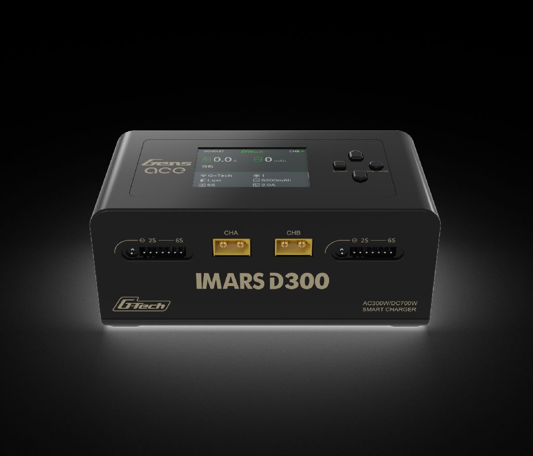 Gens Ace - 1651 - IMARS D300 G-Tech Dual Channel AC/DC 15A x 2 / 1-6S LiPo Battery Charger - Black